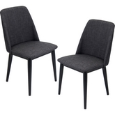 Tintori Dining Chair in Charcoal Fabric & Black Wood Legs (Set of 2)